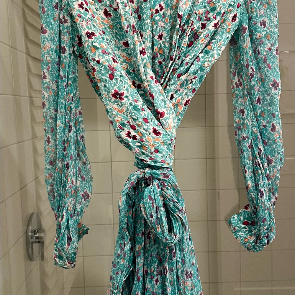 Stunning silk Poupette St. Barth Teal Floral Dress